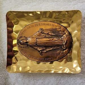 Brass/Copper?  Wall Plaque O Mary Without Sin. 4' Tall 3" Wide.